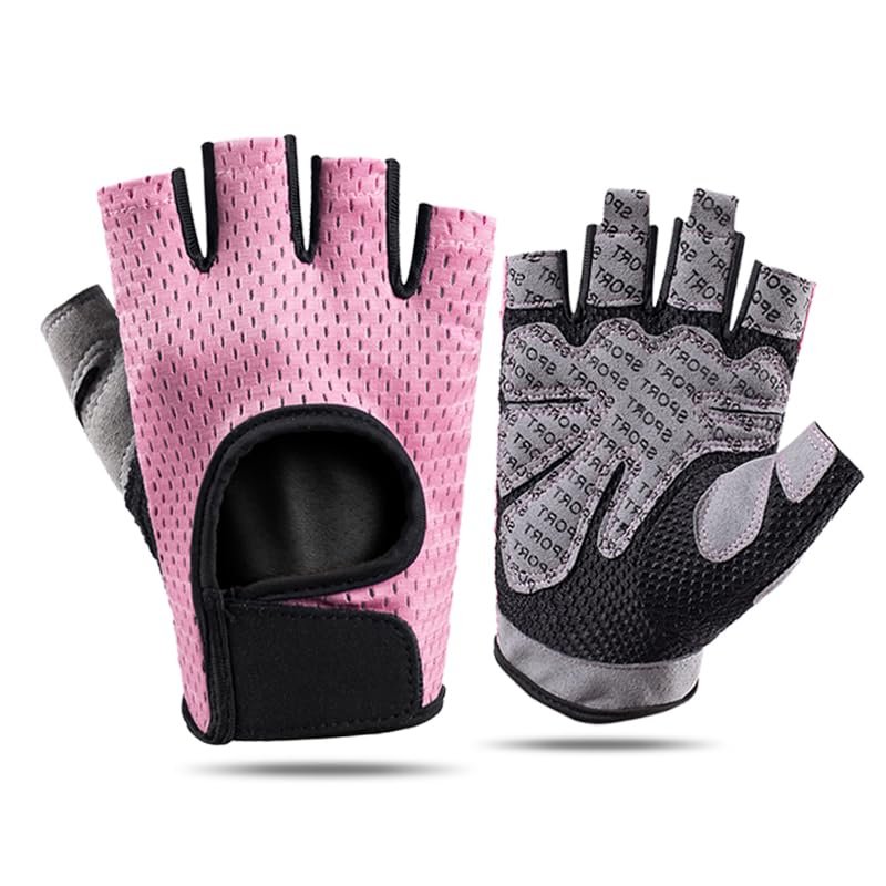 ANJMEICH Fitness Sports Gloves for Machinery Training, Yoga, Cycling, Outdoor Sports (Pink, Small (Small))