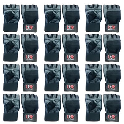 BTR BORN TO RACE 12 Pairs Pack Weight Lifting Gloves Long Wrist Wrap Genuine Cowhide Leather Power Lifting, Gym Fitness, Workout Gloves (12-Pack, S)