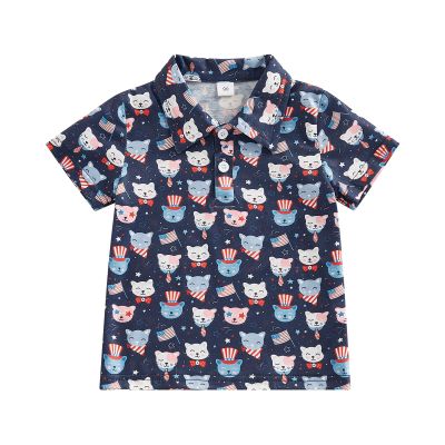4th of July Toddler Boys Button Down Shirts Kids Independence Day Short Sleeve Flag Print Tee Tops with Pockets (D Navy Blue, 3-4 Years)