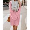 JEKE-DG Women's Furry Pullover Sweater Dress Casual Crewneck Long Sleeve Dress Loose Oversized Knitted Mini Tops (Large,Pink) view 2