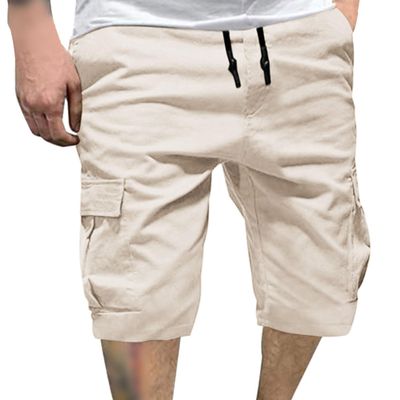 SWJGLITTR Mens Cotton Cargo Shorts Lightweight Work Multi-Pockets Short Casual Outdoor Elastic Waist Short Pant (Khaki Color,Small)