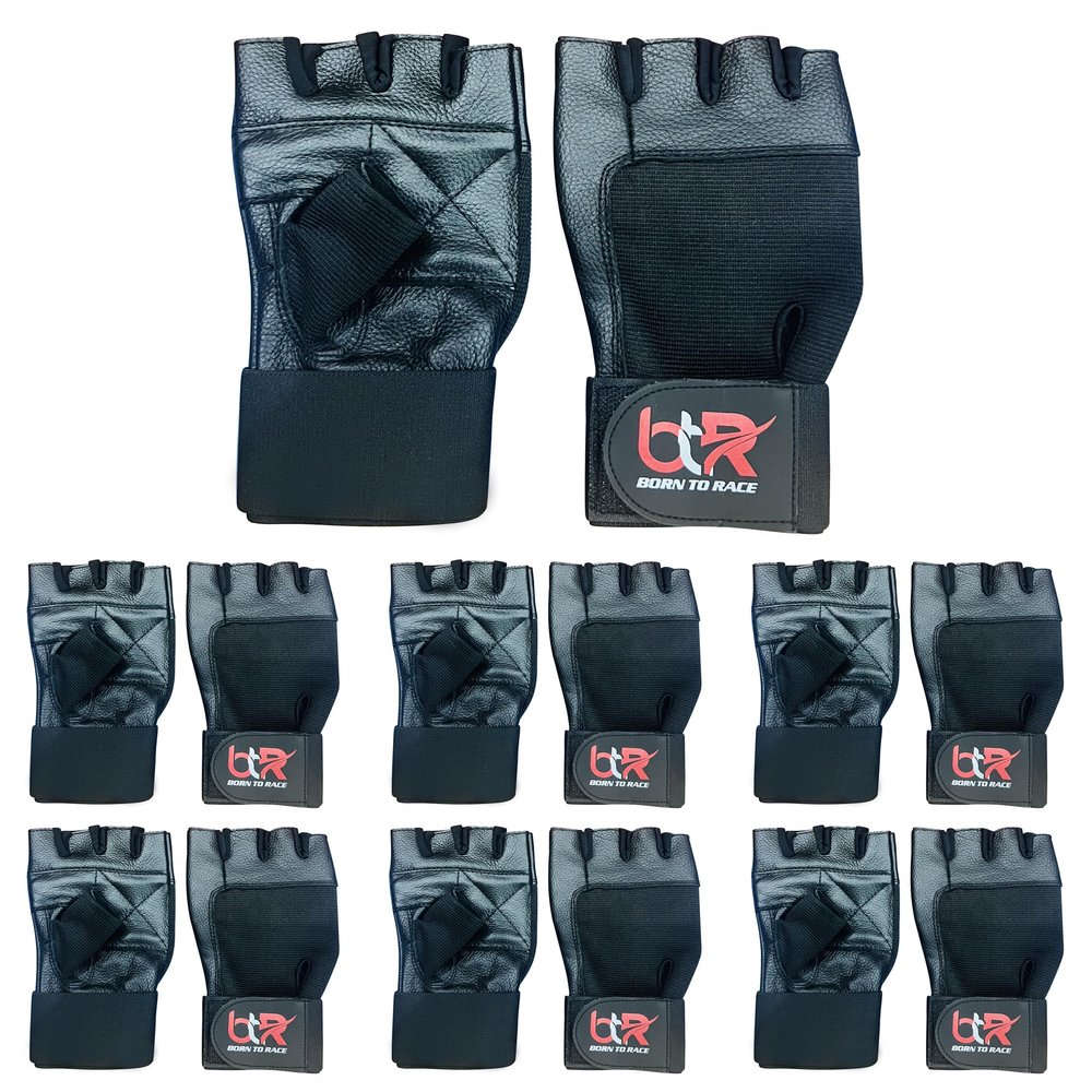 BTR BORN TO RACE 6 Pairs Pack Weight Lifting Gloves Long Wrist Wrap Genuine Cowhide Leather Power Lifting, Gym Fitness, Workout Gloves (6-Pack, XL)