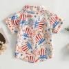 4th of July Toddler Boys Button Down Shirts Kids Independence Day Short Sleeve Flag Print Tee Tops with Pockets (B Apricot Fireworks, 3-4 Years) view 3