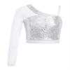 Shinsto Kids Girls Hip Hop Jazz Dance Top One Shoulder Long Sleeve Shiny Sequins Athletic Shirts Silver 8 Years view 1