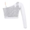 Shinsto Kids Girls Hip Hop Jazz Dance Top One Shoulder Long Sleeve Shiny Sequins Athletic Shirts Silver 8 Years view 2