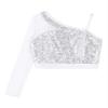 Shinsto Kids Girls Hip Hop Jazz Dance Top One Shoulder Long Sleeve Shiny Sequins Athletic Shirts Silver 8 Years view 3