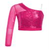Shinsto Kids Girls Hip Hop Jazz Dance Top One Shoulder Long Sleeve Shiny Sequins Athletic Shirts Gold 8 Years view 3
