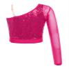 Shinsto Kids Girls Hip Hop Jazz Dance Top One Shoulder Long Sleeve Shiny Sequins Athletic Shirts Gold 8 Years view 4