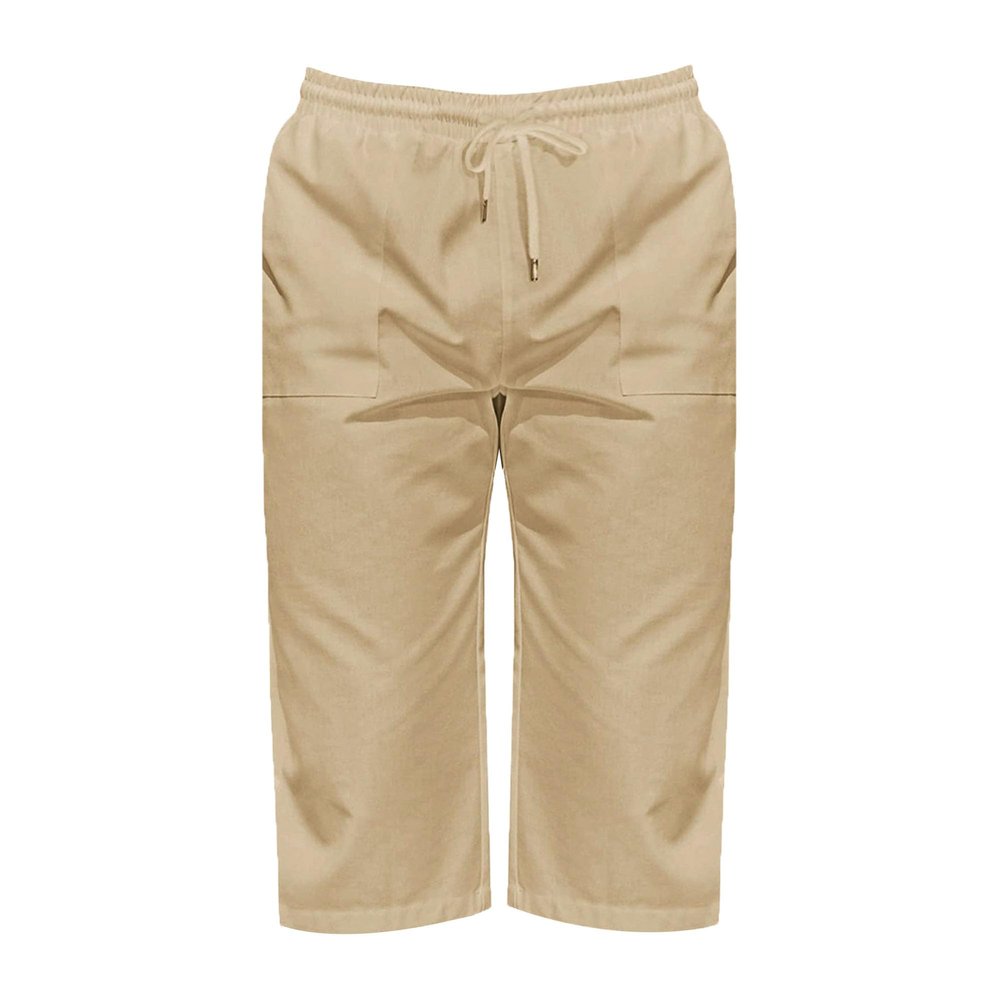 Men's Drawstring Capri Pants Lightweight 3/4 Pant Elastic Waist Shorts Outdoors Cargo Summer Beach Cotton Short (Yellow,3X-Large)