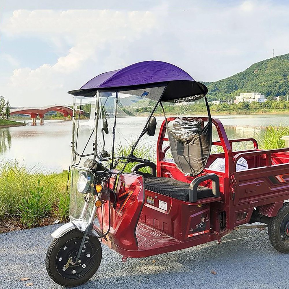 WYHBXD Motorcycle Rain Cover Semi-Closed Umbrella Canopy Awning Universal Motor Scooter Umbrella Mobility Sun Shade Rain Cover SANBENGZI (Color : Purple)