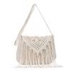LUI SUI Crochet Tassel Shoulder Bag Handwoven Fringed White Purse Summer Beach Bag Ethnic Boho Tassel Handbags view 1