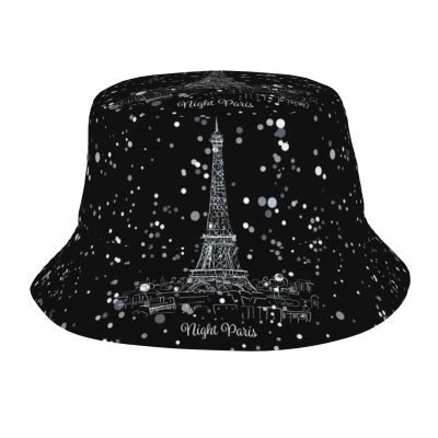 WURTON Night Paris Eiffel Tower Print Bucket Hat Sun Hat Summer Vacation Travel Fisherman Hat Travel Hiking Beach Caps
