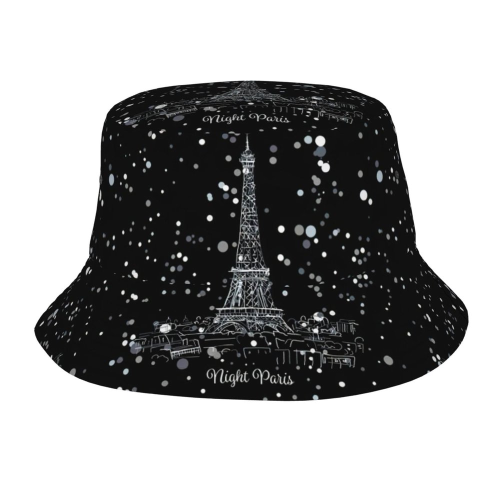 WURTON Night Paris Eiffel Tower Print Bucket Hat Sun Hat Summer Vacation Travel Fisherman Hat Travel Hiking Beach Caps