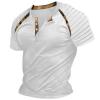 xoxingysm Mens Casual Henley Shirts Button Up Short Sleeve Raglan Pleated Slim Fit T Shirts Gym Workout Comfy Summer Tops White view 1
