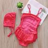Egmy Toddler Baby Girl Colorful Dots Swimsuit Sport Bikini Set Bowknot Swimwear Bathing Hat Suit (Hot Pink, 8-9 Years) view 2