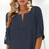 TIAFORD Women's Half Sleeve Cotton Linen Shirt Dress V Neck Button Down Summer Casual Solid Plus Size Midi Dresses Dark Blue view 3