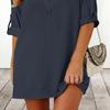 TIAFORD Women's Half Sleeve Cotton Linen Shirt Dress V Neck Button Down Summer Casual Solid Plus Size Midi Dresses Dark Blue view 4
