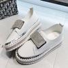 SACFOF Women's Platform Rhinestones Glitter Sneaker Slip On Comfort Sneaker Flat Loafer Casual Shoes view 4