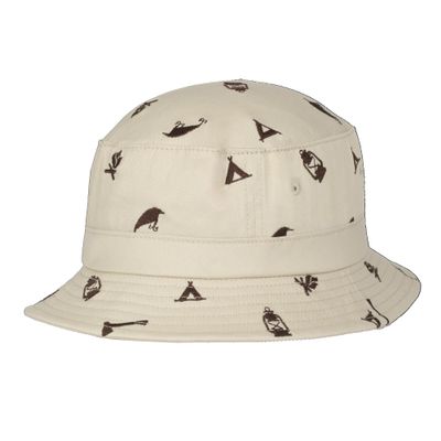 Camping Bucket Hat, Embroidered Outdoor Icons, Cotton, One Size, Putty
