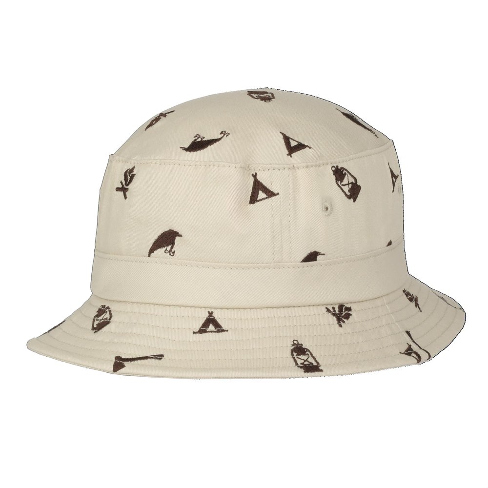 Camping Bucket Hat, Embroidered Outdoor Icons, Cotton, One Size, Putty