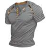 xoxingysm Mens Casual Henley Shirts Button Up Short Sleeve Raglan Pleated Slim Fit T Shirts Gym Workout Comfy Summer Tops Grey view 1