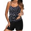 Uillui Womens Tankini Bathing Suit Tummy Control Two Piece Swimsuit Floral Print Swim Top with Shorts Cute Beach Resort Wear Black view 1