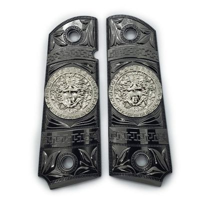 1911 Grips Full-Size Metal Government Grips Ambi Cut Medusa Black Nickel Plated