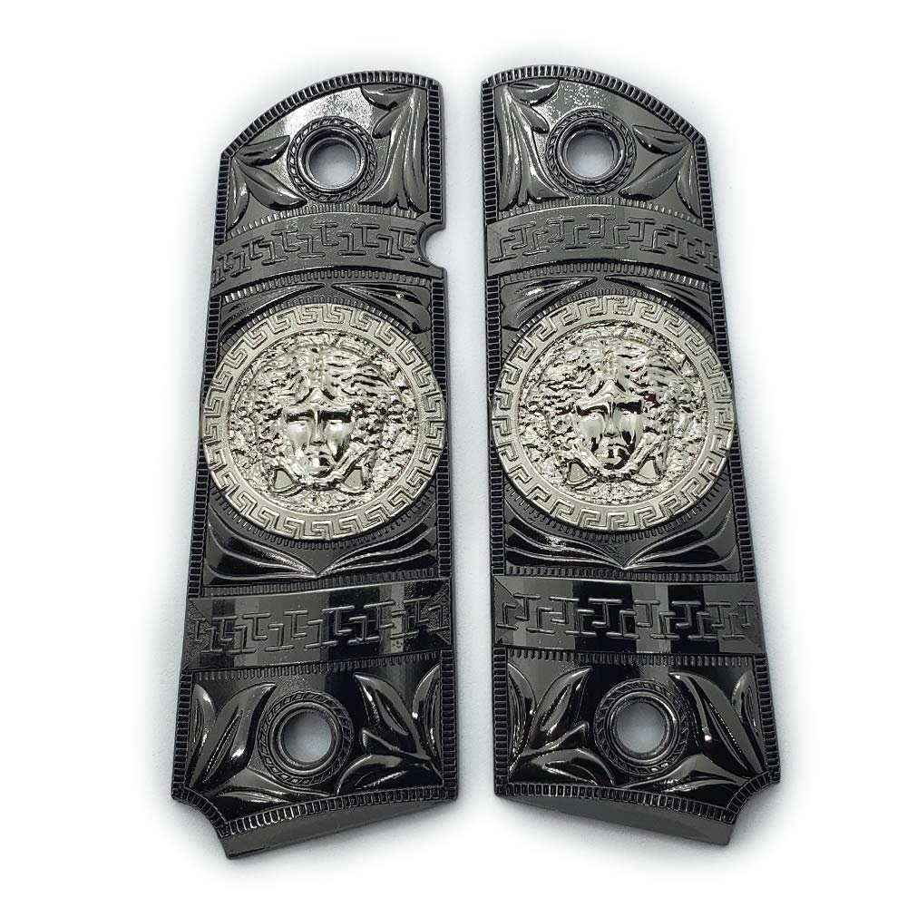 1911 Grips Full-Size Metal Government Grips Ambi Cut Medusa Black Nickel Plated