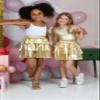ERDEM KIDS Girls Metallic Skirt 3-Layer Ruffle Sparkly Shiny Dance Party Skirt(MST Gold 4-5 Years) view 2