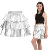 ERDEM KIDS Girls Metallic Skirt 3-Layer Ruffle Sparkly Shiny Dance Party Skirt(MST Silver 10-11 Years) view 1