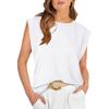 2024 Tops for Women Trendy Summer Casual Cap Short Sleeve Basic Solid Color Crewneck T Shirts Blouse (White,L) view 1