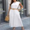 2024 Tops for Women Trendy Summer Casual Cap Short Sleeve Basic Solid Color Crewneck T Shirts Blouse (White,L) view 4
