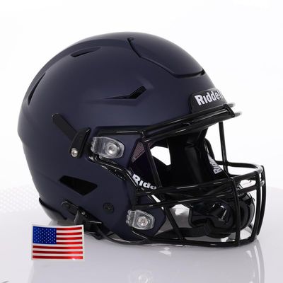 Riddell SpeedFlex Adult Helmet w/Black SF-2BD Facemask + US Flag Decal (Matte Navy, Small) - Green Gridiron