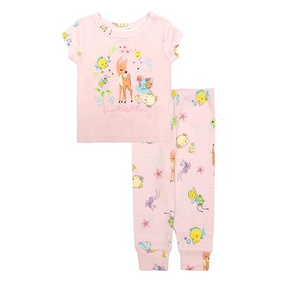 Disney girls 2-piece Snug-fit Cotton Holiday Pajama Set, Soft & Cute for Kids, FUN TOGETHER, 5T
