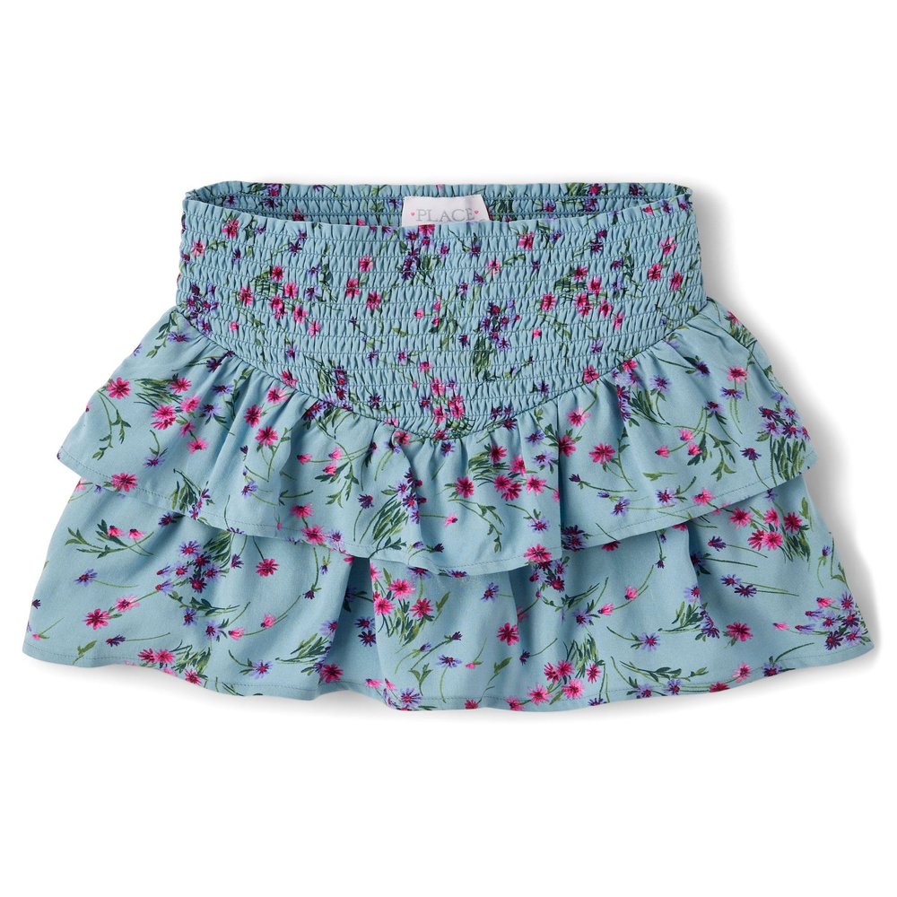The Children's Place,Girls,Pull On Everyday Skorts,Blue Floral Smocked,X-Large