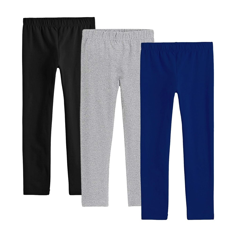 Girls' Leggings 3-Pack Cotton Basic Toddlers and Kids Leggings - Ultra-Soft Modal Cotton Leggings for Active Wear (US, Age, 10 Years, 12 Years, Black/Navy/Grey)