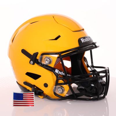 Riddell SpeedFlex Adult Helmet w/Black SF-2BD Facemask + US Flag Decal (GB Gold, Large) - Green Gridiron