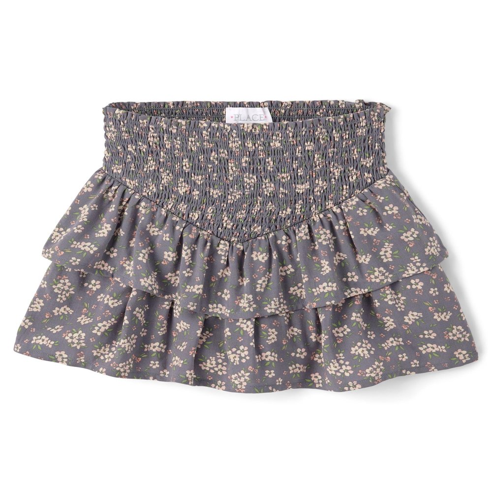 The Children's Place,Girls,Pull On Everyday Skorts,Gray Floral Smocked,Small