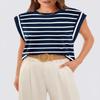 2024 Tops for Women Trendy Summer Casual Cap Short Sleeve Basic Solid Color Crewneck T Shirts Blouse (Navyblue,M) view 2