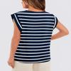 2024 Tops for Women Trendy Summer Casual Cap Short Sleeve Basic Solid Color Crewneck T Shirts Blouse (Navyblue,M) view 3