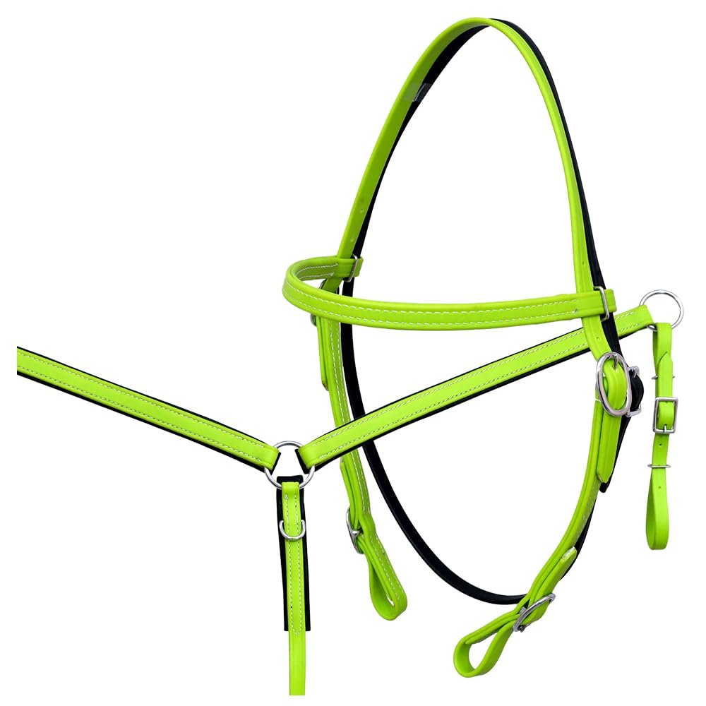 HILASON Western Horse Biothane Leather Headstall Breast Collar Rein Lime Green | Split Reins Tack Set