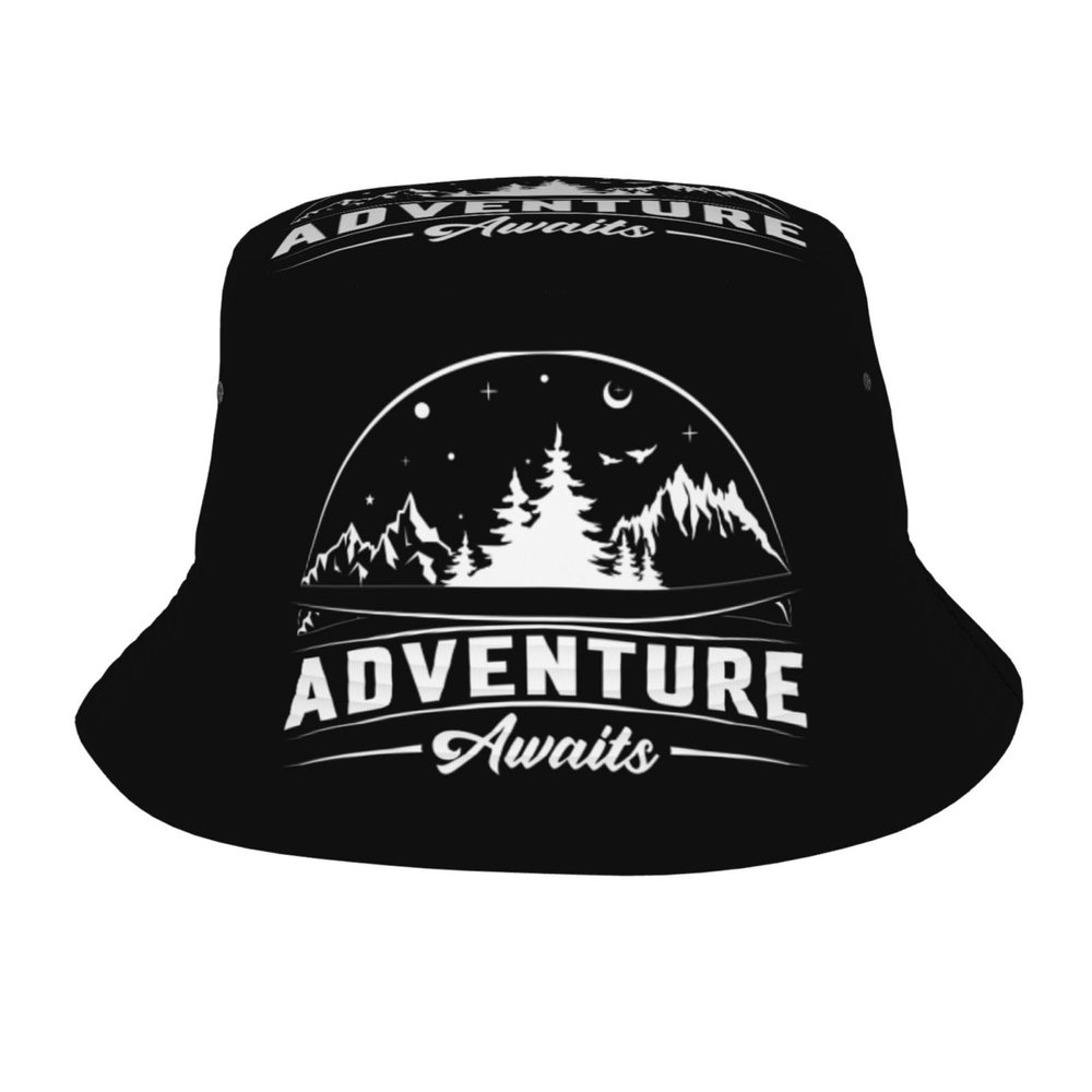 Adventure Awaits Bucket Hat for Women Men Bucket Hats Summer Sun Hats Beach Travel Fishing Golf Cap Black