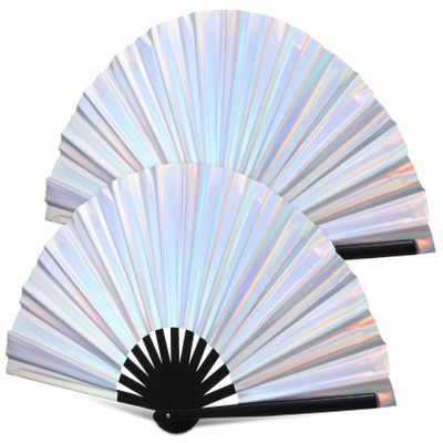 PRETYZOOM 2pcs Folding Iridescent Kung Fu Fan Elegant Hand Fans Smooth for Parties Festivals