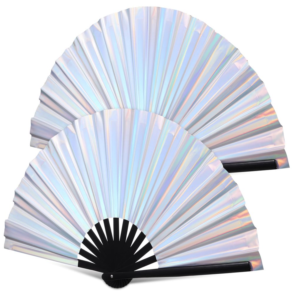 PRETYZOOM 2pcs Folding Iridescent Kung Fu Fan Elegant Hand Fans Smooth for Parties Festivals