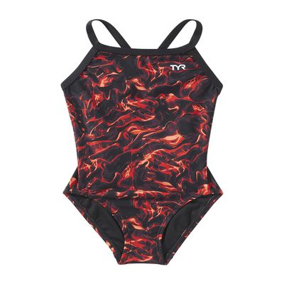 TYR Durafast Elite Diamondfit One Piece Girls' Swimsuit - Athletic Training and Competition Swimwear - Resists Chlorine - 22, Red/Energia