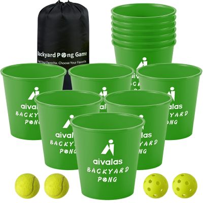 Aivalas Yard Pong Outdoor Games, Giant Yard Games Set with 12 Buckets and Balls for Adults and Family, Toss Game Throwing Games for Beach, Camping, Lawn and Backyard
