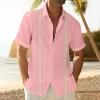 Hawaiian Shirt for Men V Neck Short Sleeve Aloha Shirts Stretch Button Down Tops Summer Beach Blouses with Pocket view 2