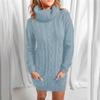 JEKE-DG Womens Cable Knit Sweater Dress Fall Winter Knit Turtleneck Dress Long Sleeve Tunic Dress with Pockets (Medium,Light Blue) view 2
