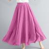 womens fashion Womens Summer Maxi Skirts Elastic High Waisted Pleated A-Line Dress Loose Solid Color Lined Casual Flowy Beach Sundress Hot Pink view 2