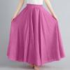 womens fashion Womens Summer Maxi Skirts Elastic High Waisted Pleated A-Line Dress Loose Solid Color Lined Casual Flowy Beach Sundress Hot Pink view 4